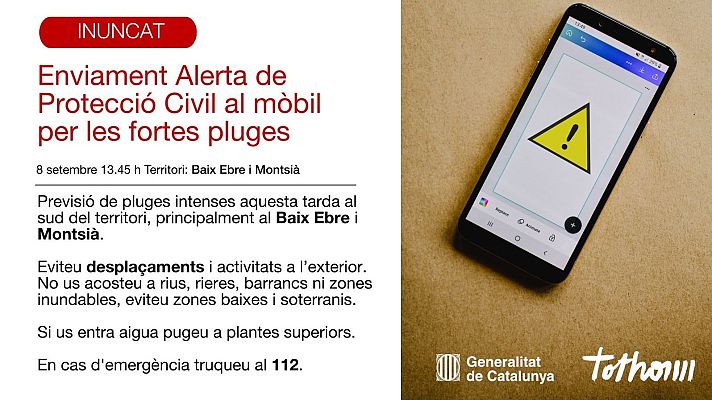 Telediario 1 - La alerta roja por lluvias en Tarragona obliga a adelantar el cierre de las clases en el Baix Ebre y el Montsià