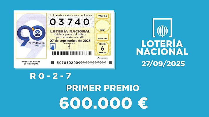 SELAE - Sorteo de la Lotería Nacional del 27/09/2025