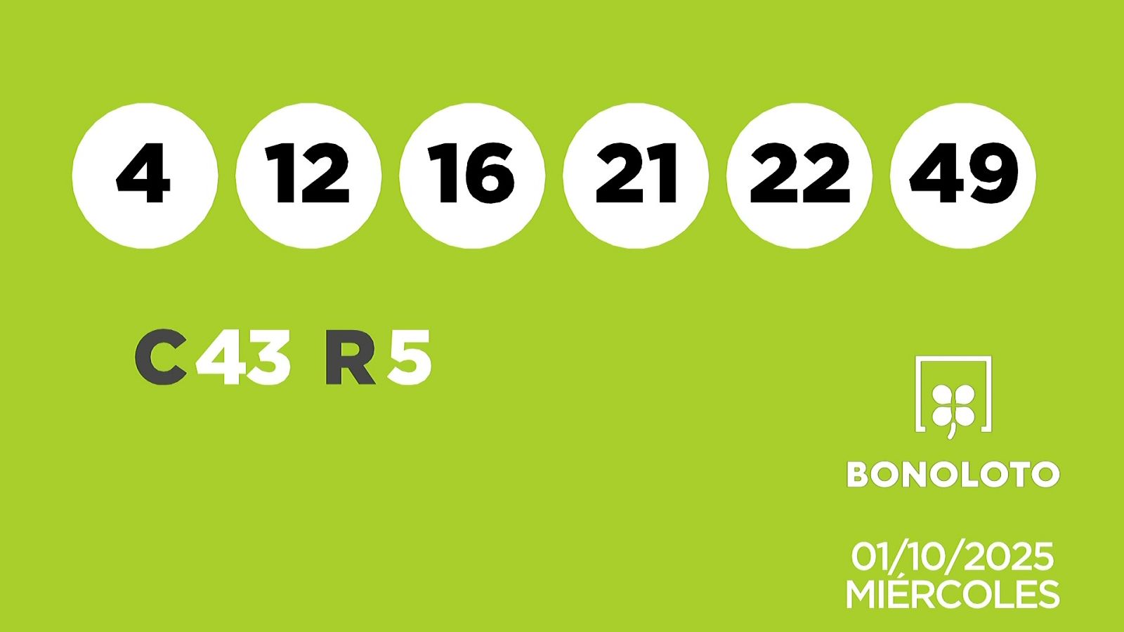 Sorteo de la Lotería Bonoloto del 01/10/2025 - Ver ahora