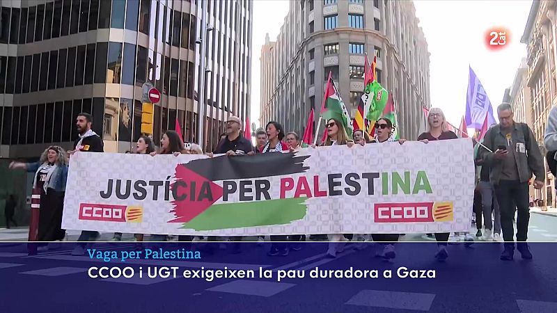 CCOO i UGT exigeixen la pau duradora a Gaza a la manifestació de Barcelona - L'Informatiu | Veure