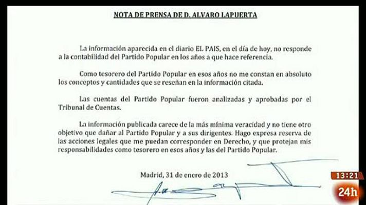 Informativo 24h - El extesorero del PP Álvaro Lapuerta niega el pago de sobresueldos a dirigentes del PP