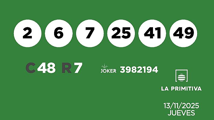 SELAE - Sorteo de la Lotería Primitiva y Joker del 13/11/2025