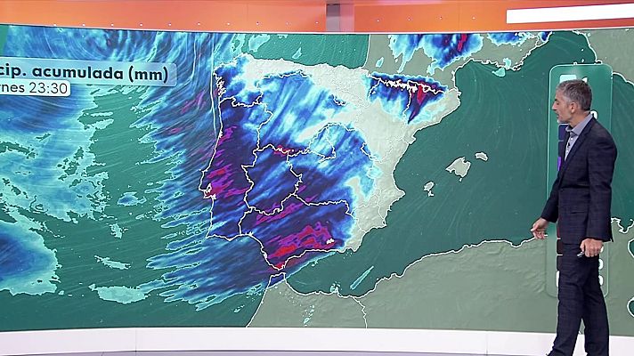 El tiempo - Precipitaciones en Andalucía, Pirineo, sistema Central, Galicia oeste, cordillera Cantábrica y Albor��n