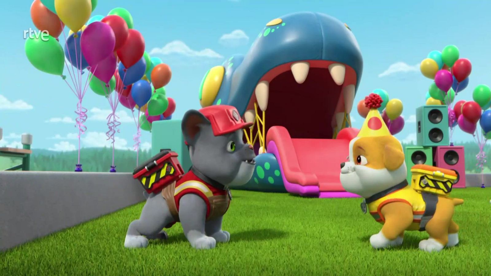 El equipo monta una fiesta de dinosaurios en la azotea - Equipo Rubble | Ver