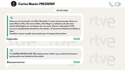 Maz�n respondi� "cojonudo" a Pradas cuando le cont� que preocupaba la dana - Telediario 1 | Ver