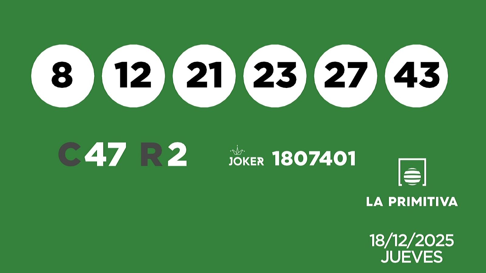 Sorteo de la Lotería Primitiva y Joker del 18/12/2025 - Ver ahora