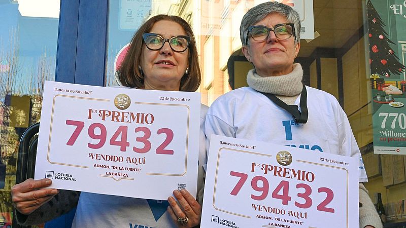 Celebración del primer premio de la Lotería en Villamanín (León)