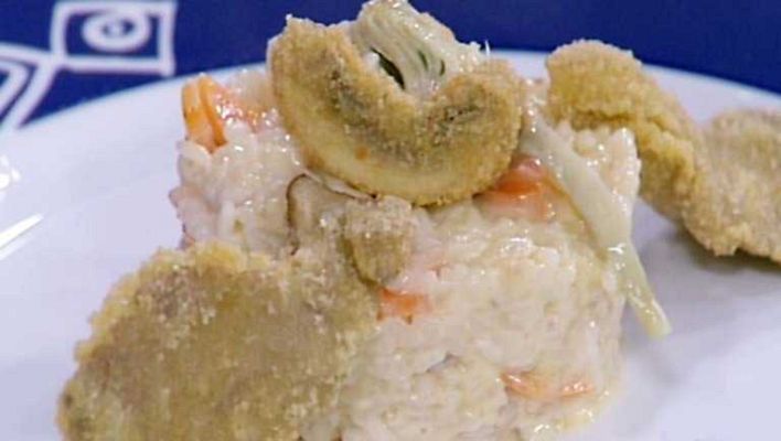 Cocina con Sergio - Arroz cremoso con setas empanadas