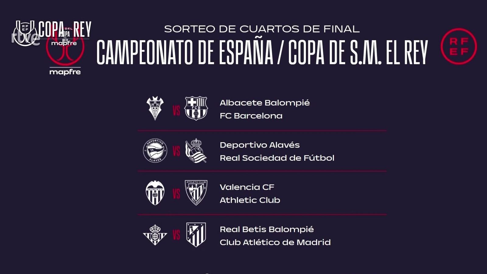 Sorteo Copa del Rey. Cuartos de final - Fútbol | Ver