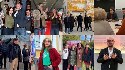 Sánchez y Ayuso marcan el primer domingo de campaña en Aragón acompañando a Alegría y Azcón