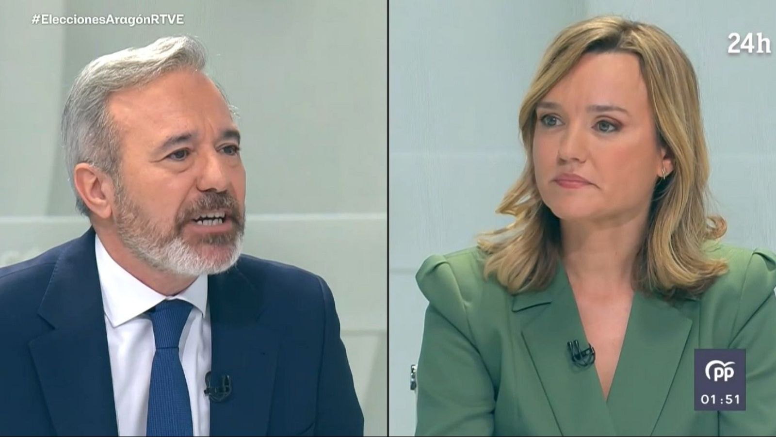 Azcón y Alegría confrontan sus posiciones sobre los centros de datos y los fondos europeos en el cara a cara - La noche en 24h | Ver