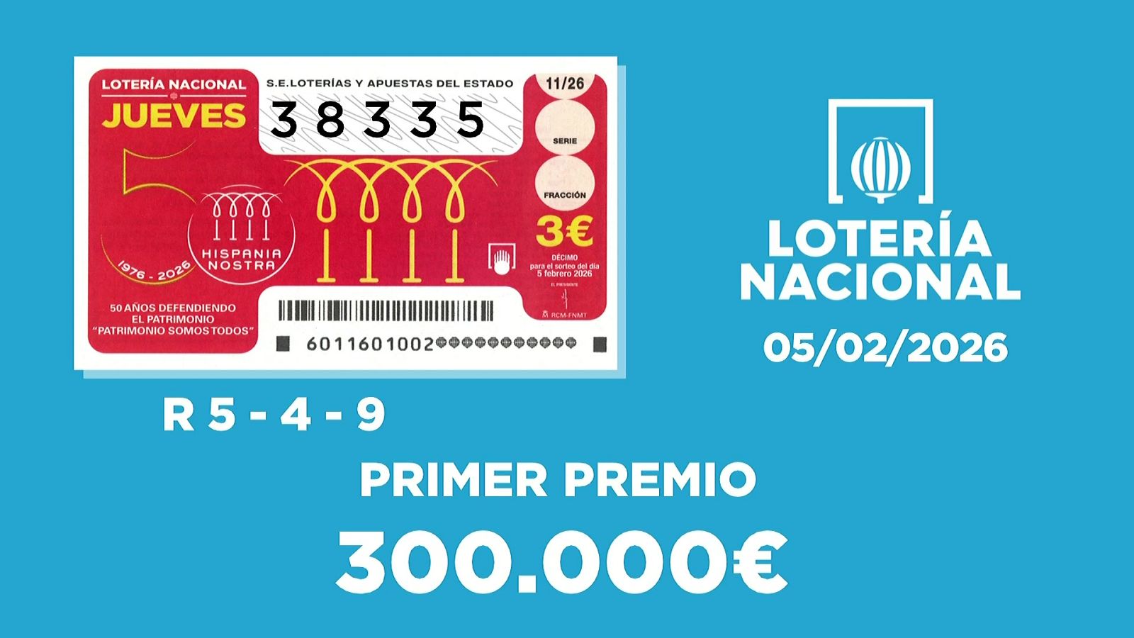 Sorteo de la Lotería Nacional del 05/02/2026 - Ver ahora