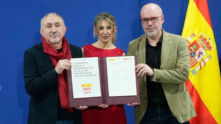 Telediario 2 - Trabajo y sindicatos firman la reforma de la Ley de Prevención de Riesgos Laborales