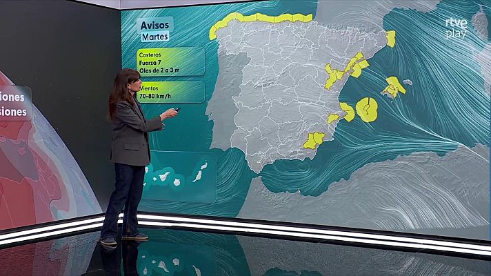 El tiempo - Rachas muy fuertes de viento de componente oeste en amplias zonas del tercio oriental peninsular