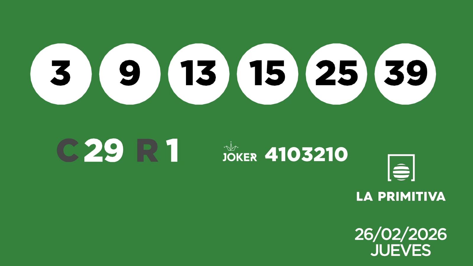 Sorteo de la Lotería Primitiva y Joker del 26/02/2026 - Ver ahora