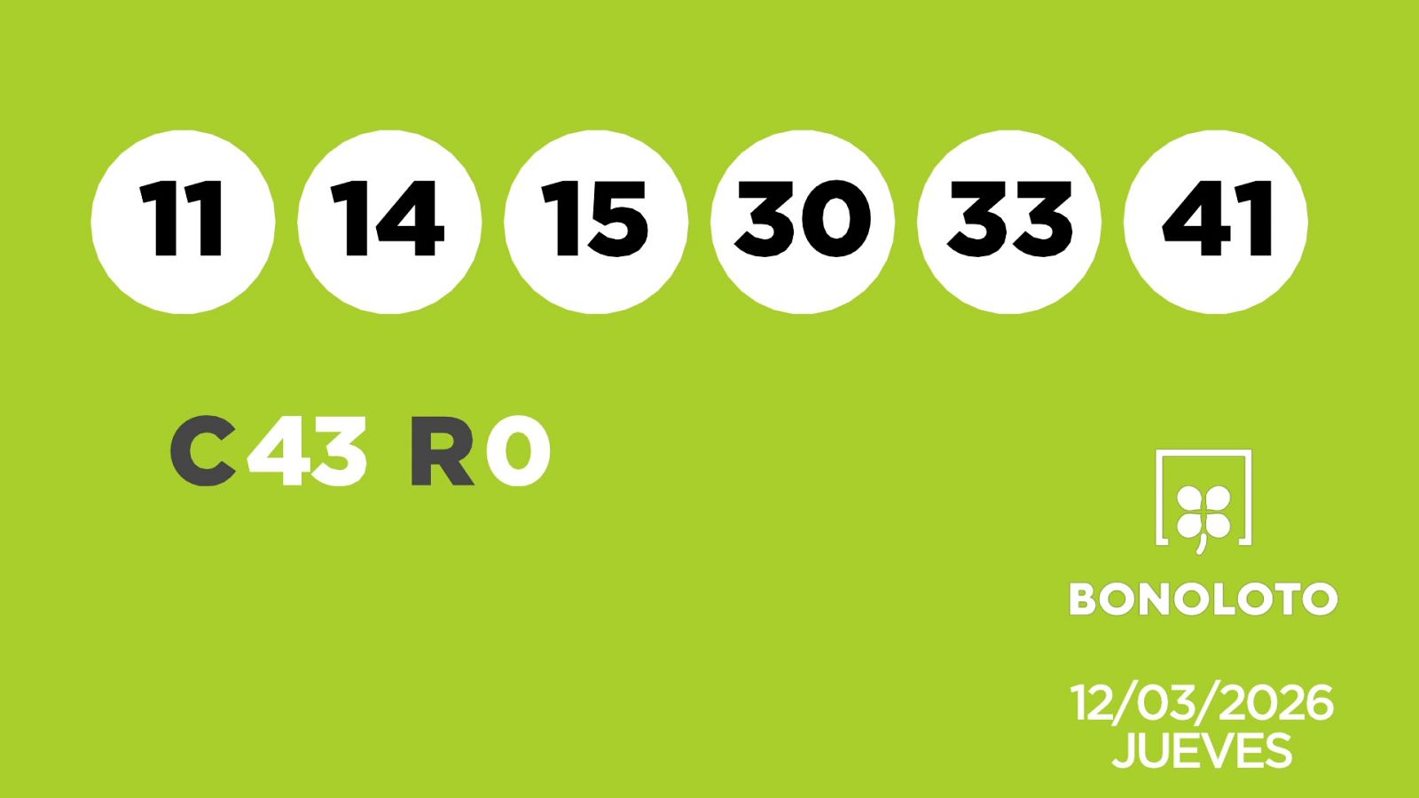 Sorteo de la Lotería Bonoloto del 12/03/2026 - Ver ahora