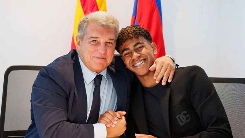 Lamine Yamal muestra su apoyo a Joan Laporta antes de las elecciones - Los Deportes de La1 | Ver