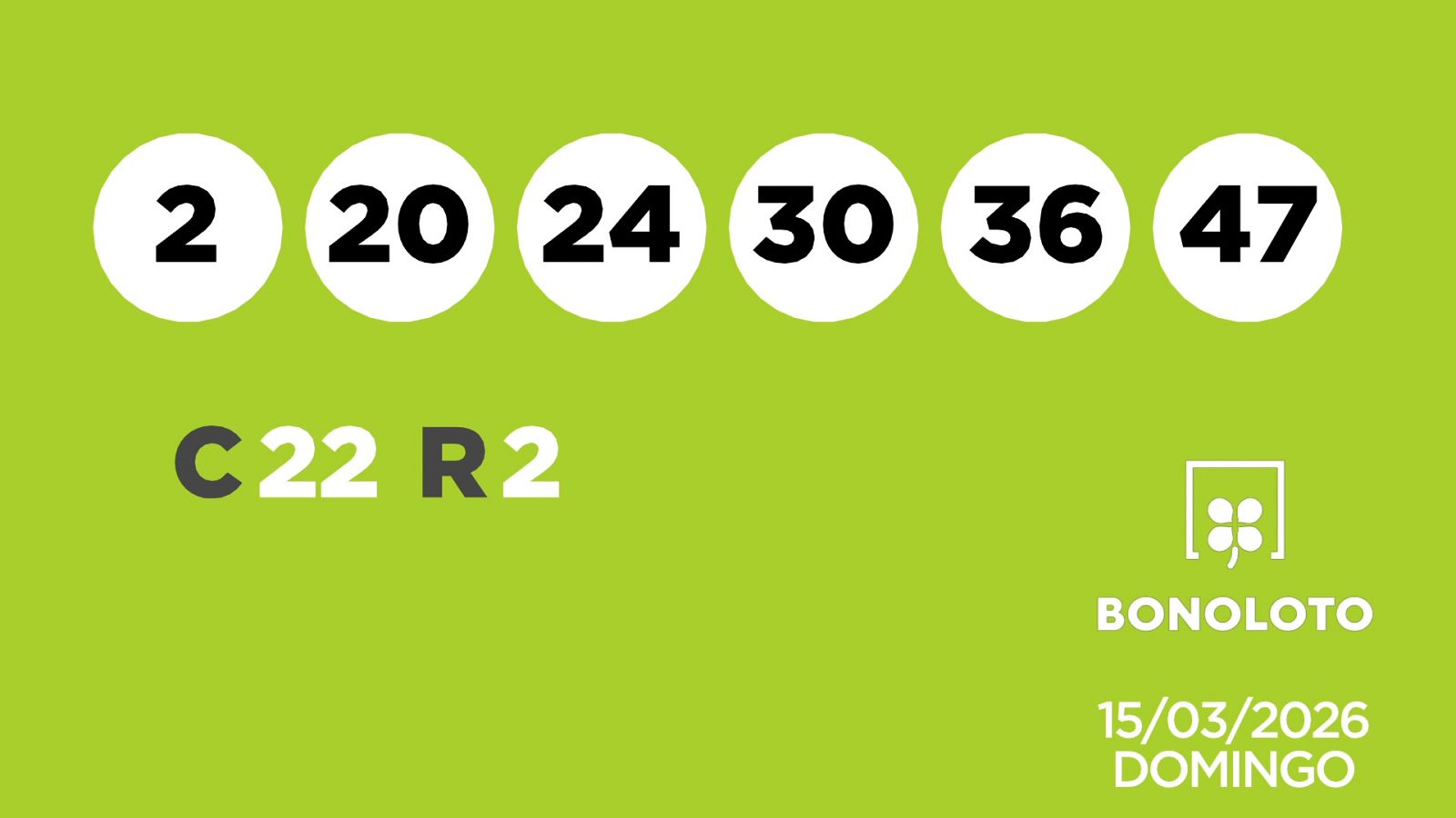 Sorteo de la Lotería Bonoloto del 15/03/2026 - Ver ahora