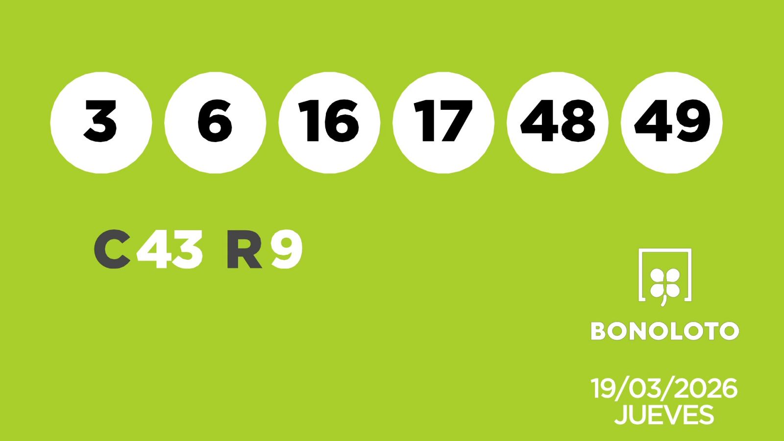 Sorteo de la Lotería Bonoloto del 19/03/2026 - Ver ahora