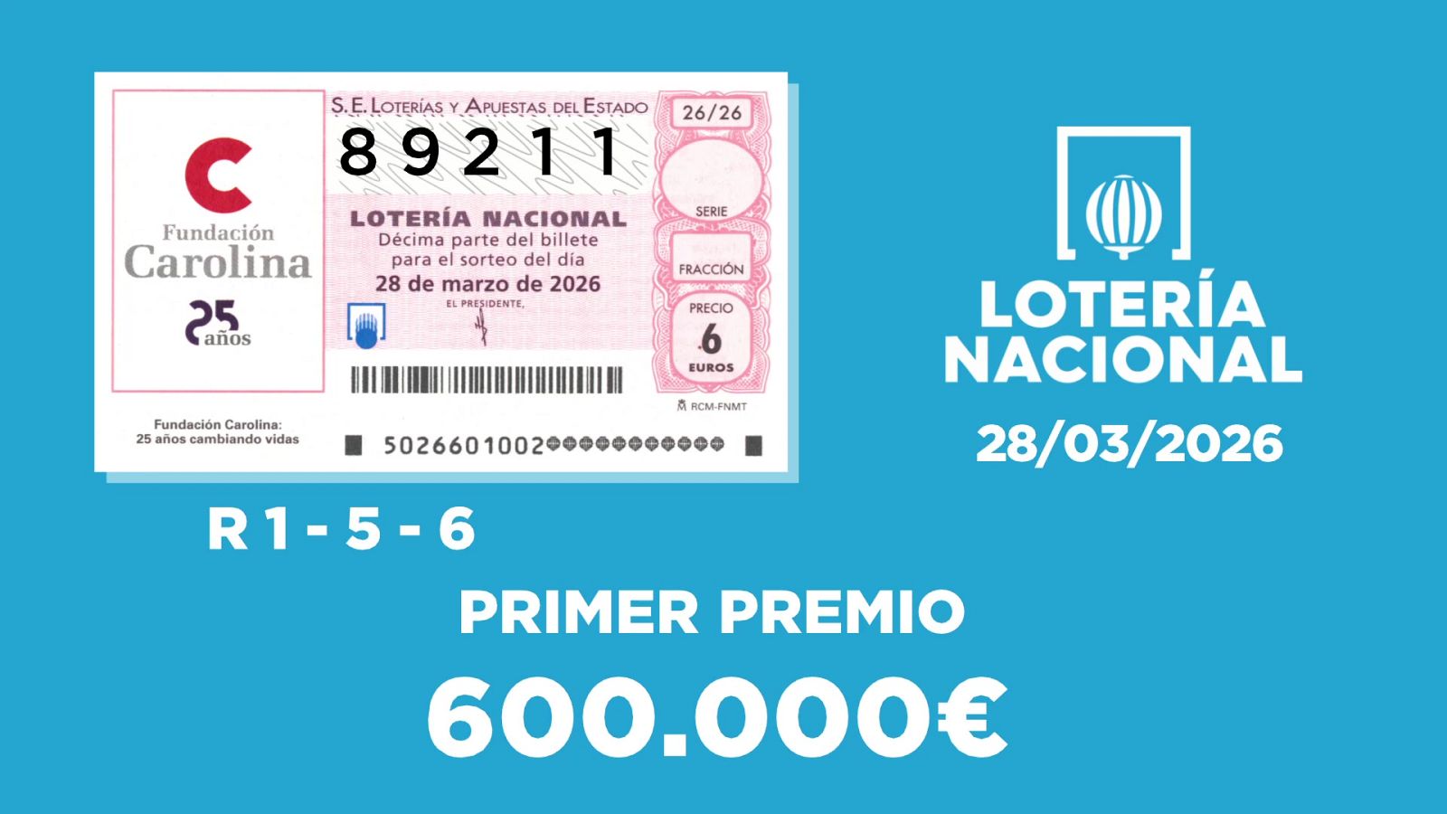 Sorteo de la Lotería Nacional del 28/03/2026 - Ver ahora