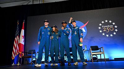 Los cuatro astronautas de la misión Artemis II, recibidos como héroes