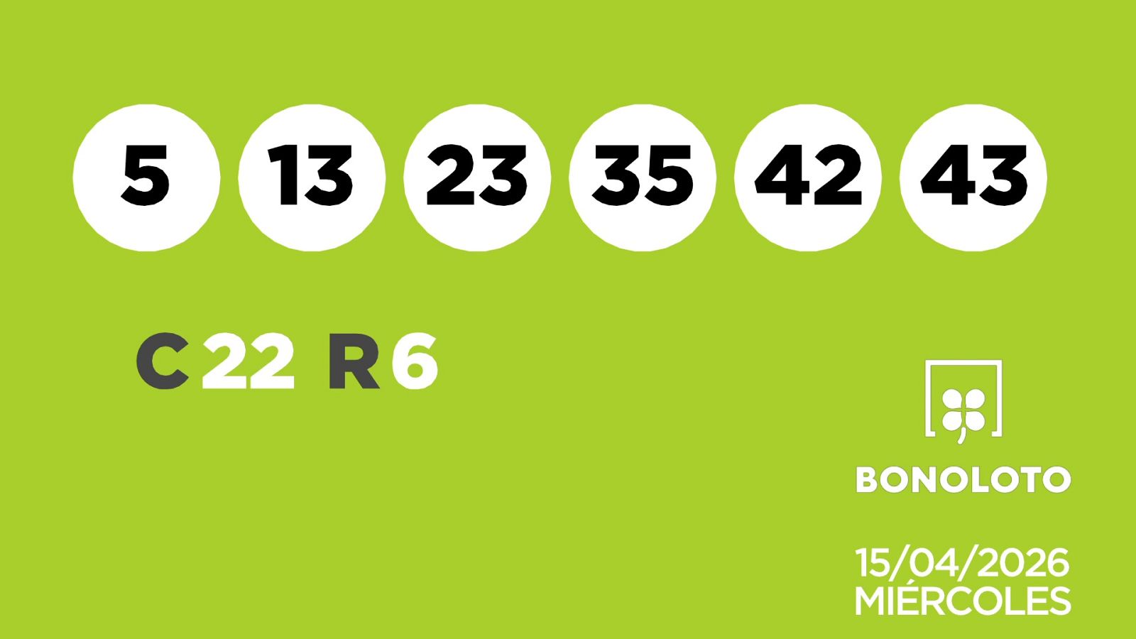 Sorteo de la Lotería Bonoloto del 15/04/2026 - Ver ahora