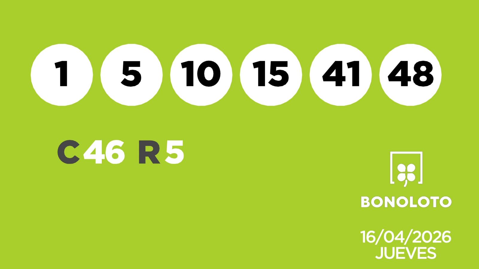 Sorteo de la Lotería Bonoloto del 16/04/2026 - Ver ahora