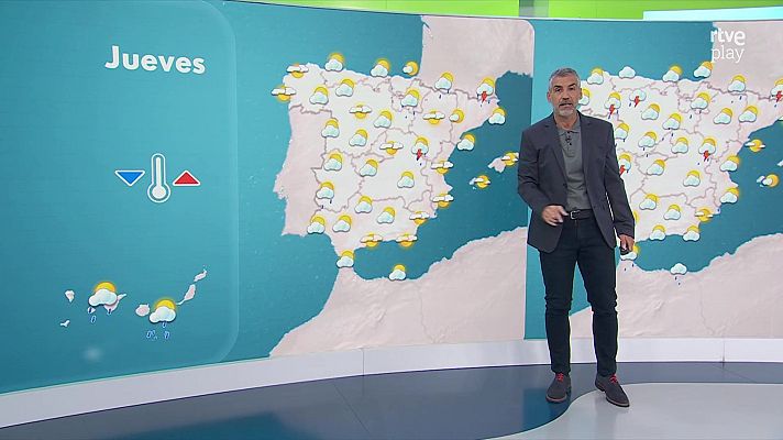 El tiempo - Tormentas y chubascos localmente fuertes, y posibilidad de granizo, en el valle del Ebro, Navarra, el sistema Ibérico y los Pirineos