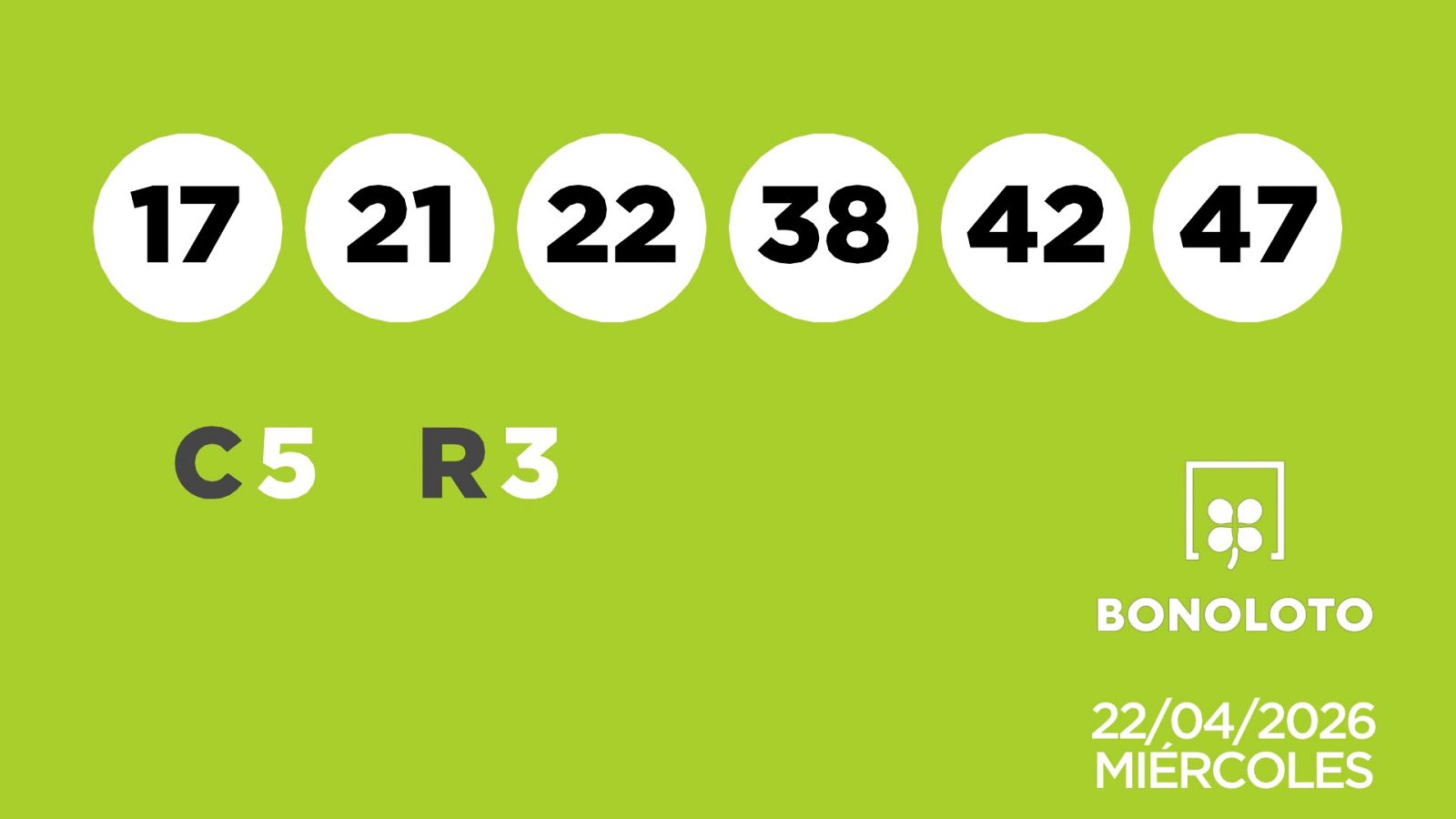 Sorteo de la Lotería Bonoloto del 22/04/2026 - Ver ahora