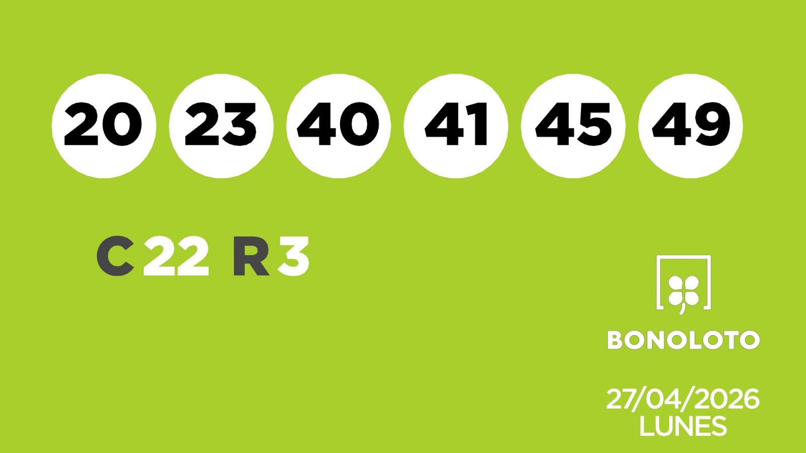 Sorteo de la Lotería Bonoloto del 27/04/2026 - Ver ahora