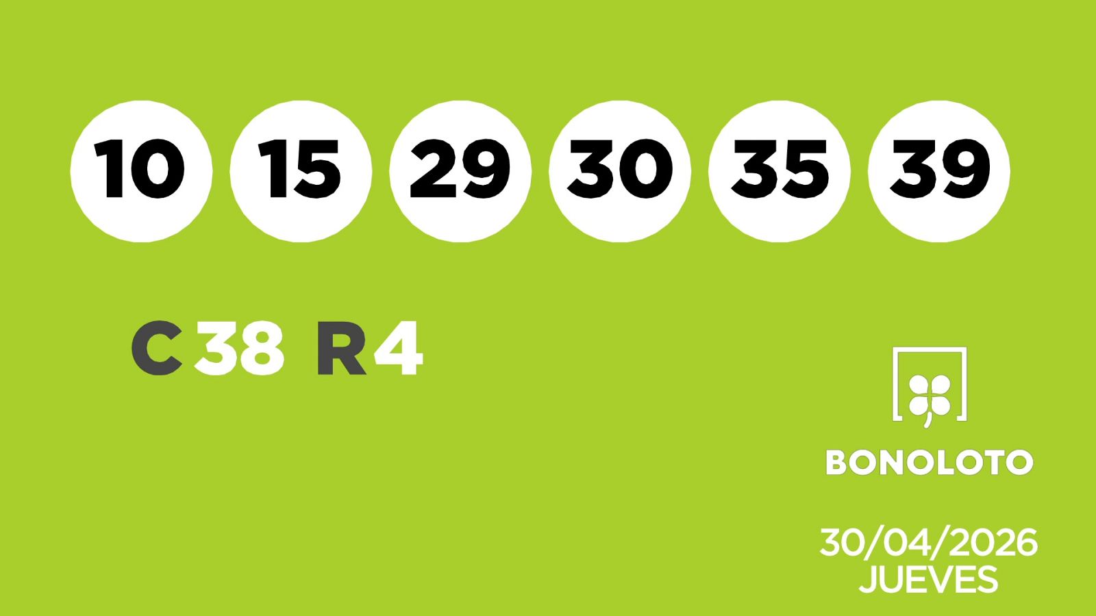 Sorteo de la Lotería Bonoloto del 30/04/2026 - Ver ahora