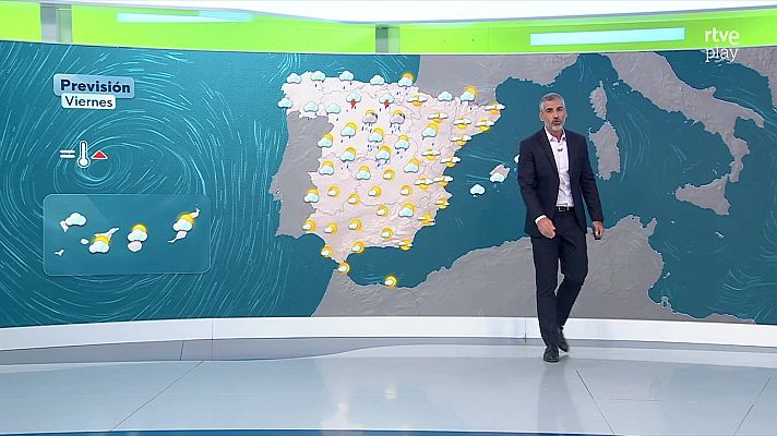 El tiempo - Chubascos y tormentas fuertes en Baleares y en amplias zonas de los tercios norte y este peninsulares