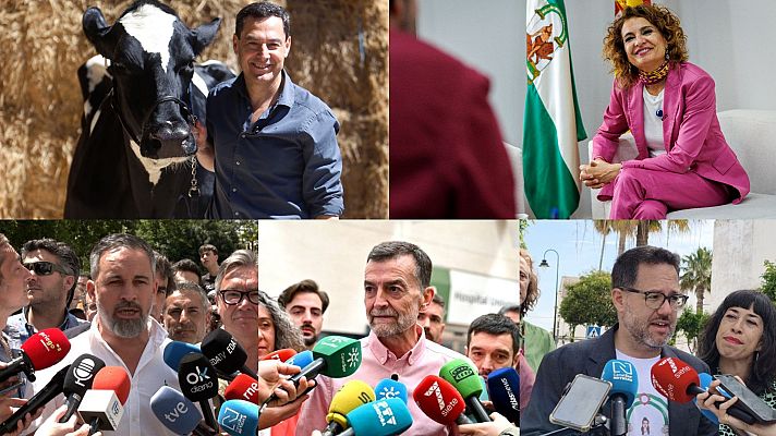 Telediario 1 - Moreno repite "foto icónica" con una vaca en campaña y la izquierda centra sus ataques al PP en materia sanitaria