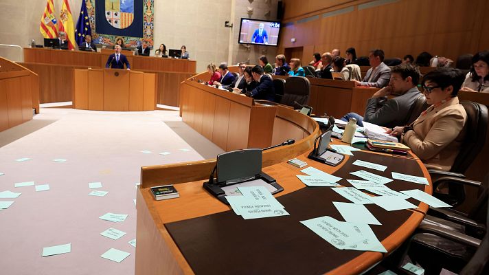 Telediario 1 - Protestas por la concertación del Bachillerato en el primer pleno de las Cortes de Aragón