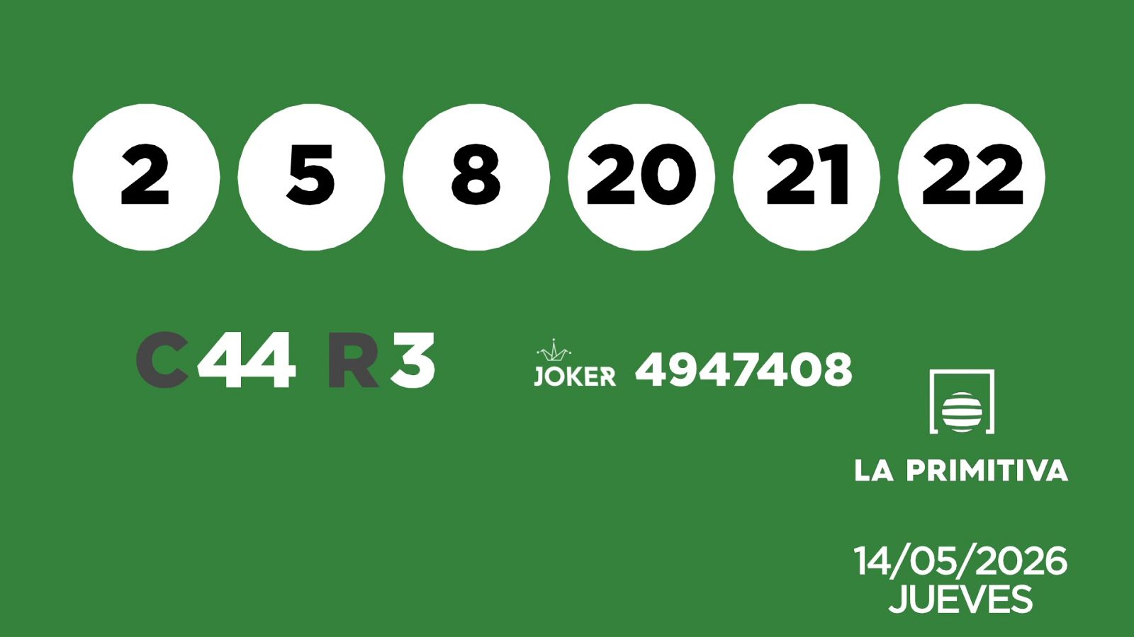 Sorteo de la Lotería Primitiva y Joker del 14/05/2026 - Ver ahora