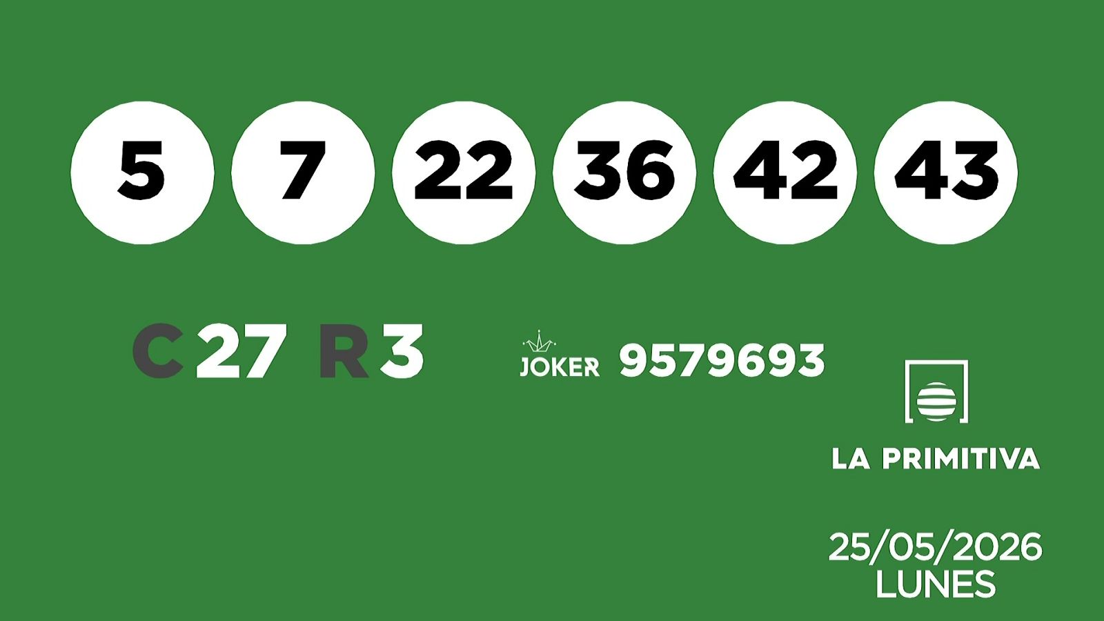 Sorteo de la Lotería Primitiva y Joker del 25/05/2026 - Ver ahora