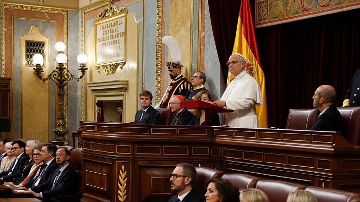 El papa León XIV, en el hemiciclo del Congreso de los Diputados.
