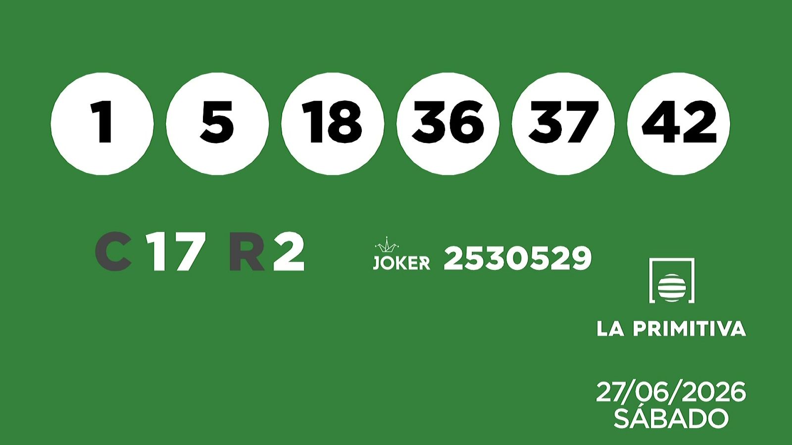 Sorteo de la Lotería Primitiva y Joker del 27/06/2026 - Ver ahora