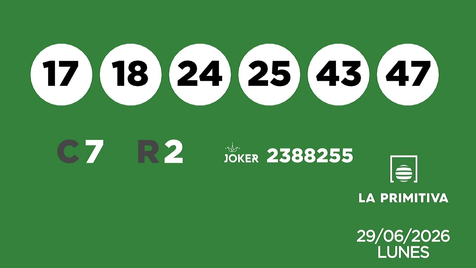Sorteo de la Lotería Primitiva y Joker del 29/06/2026 - Ver ahora