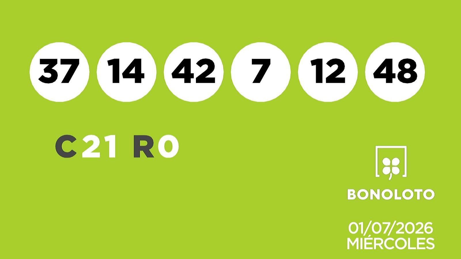 Sorteo de la Lotería Bonoloto del 01/07/2026 - Ver ahora