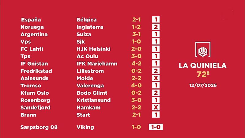 Sorteo de la Quiniela: 13/07/2026 - Jornada 72 - Loterías | Ver