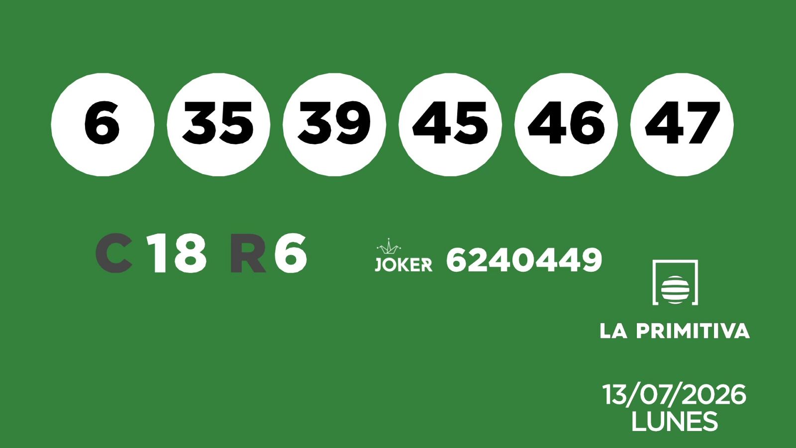 Sorteo de la Lotería Primitiva y Joker del 13/07/2026 - Ver ahora