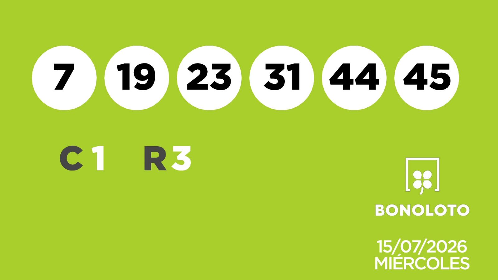 Sorteo de la Lotería Bonoloto del 15/07/2026 - Ver ahora