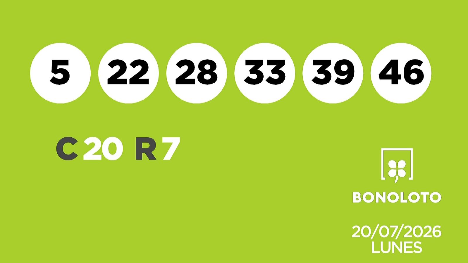 Sorteo de la Lotería Bonoloto del 20/07/2026 - Ver ahora