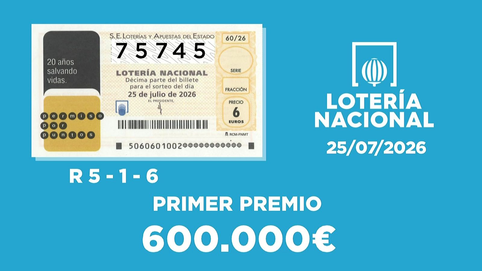 Sorteo de la Lotería Nacional del 25/07/2026 - Ver ahora