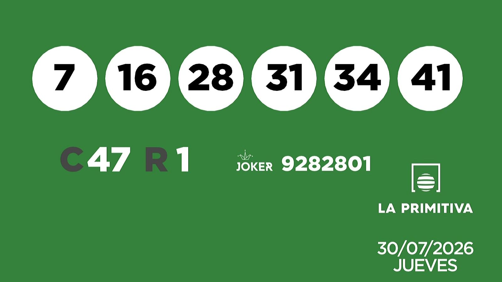 Sorteo de la Lotería Primitiva y Joker del 30/07/2026 - Ver ahora