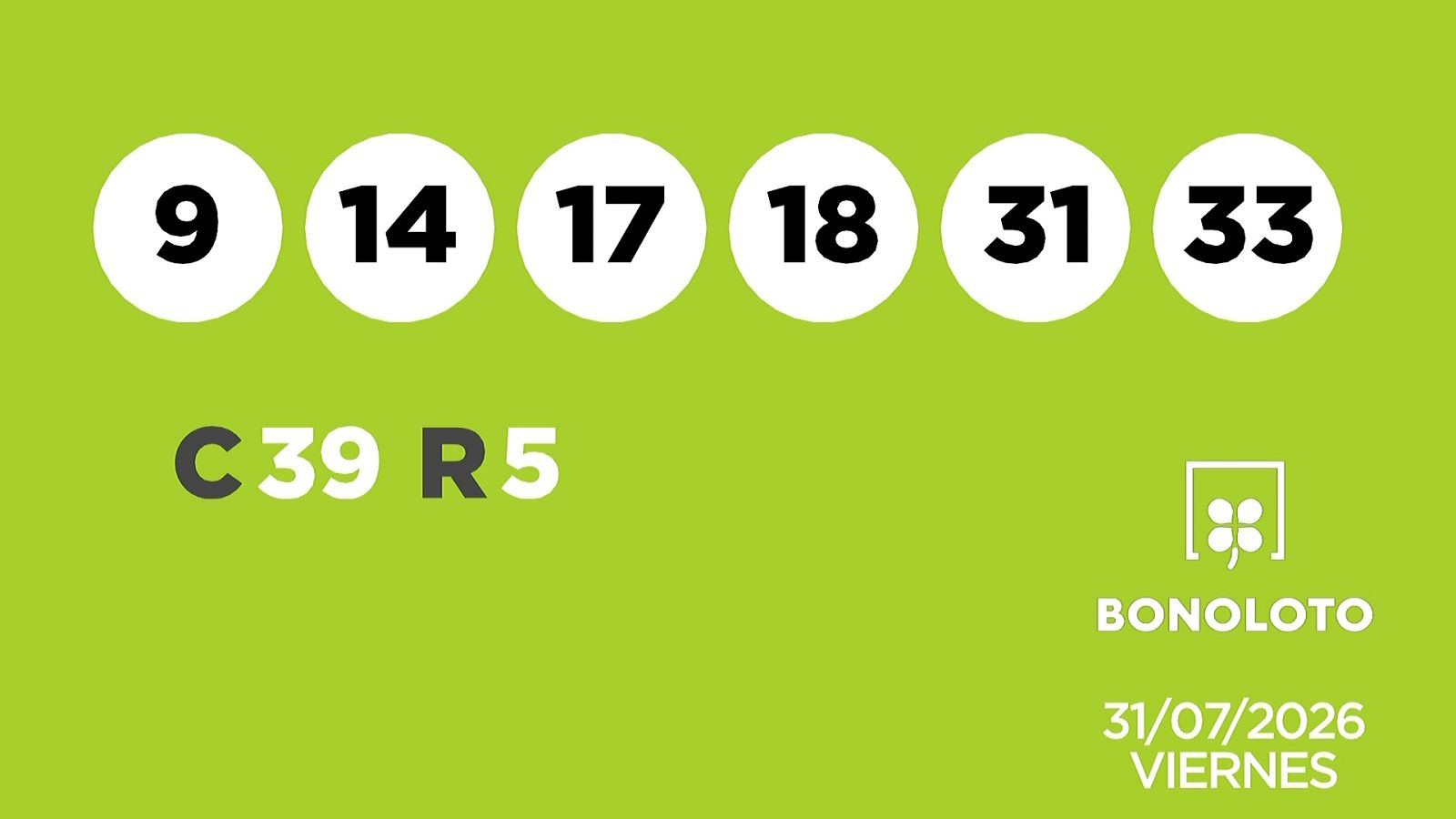 Sorteo de la Lotería Bonoloto y Euromillones del 31/07/2026 - Ver ahora