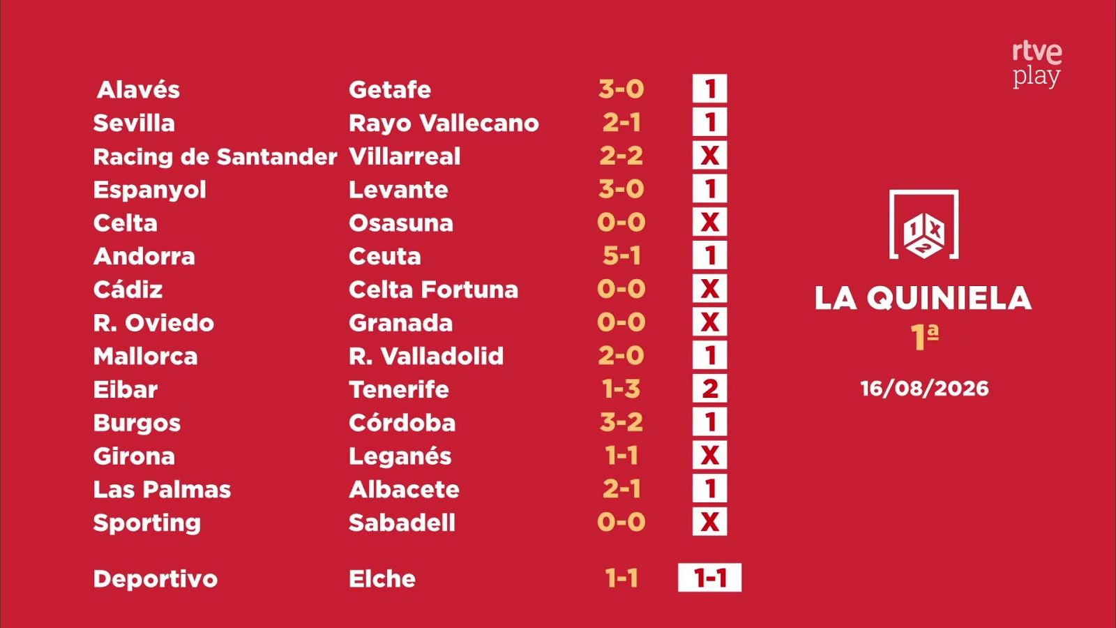 Sorteo de la Quiniela: 18/08/2026 - Jornada 1 - Loterías | Ver