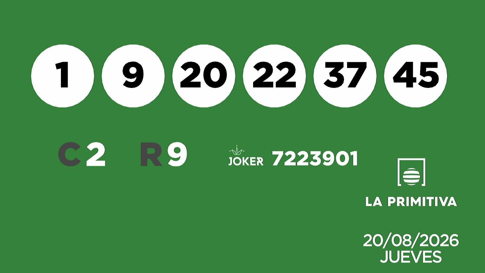 Sorteo de la Lotería Primitiva y Joker del 20/08/2026 - Ver ahora