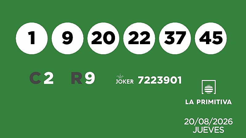 Sorteo de la Lotería Primitiva y Joker del 20/08/2026 - Ver ahora